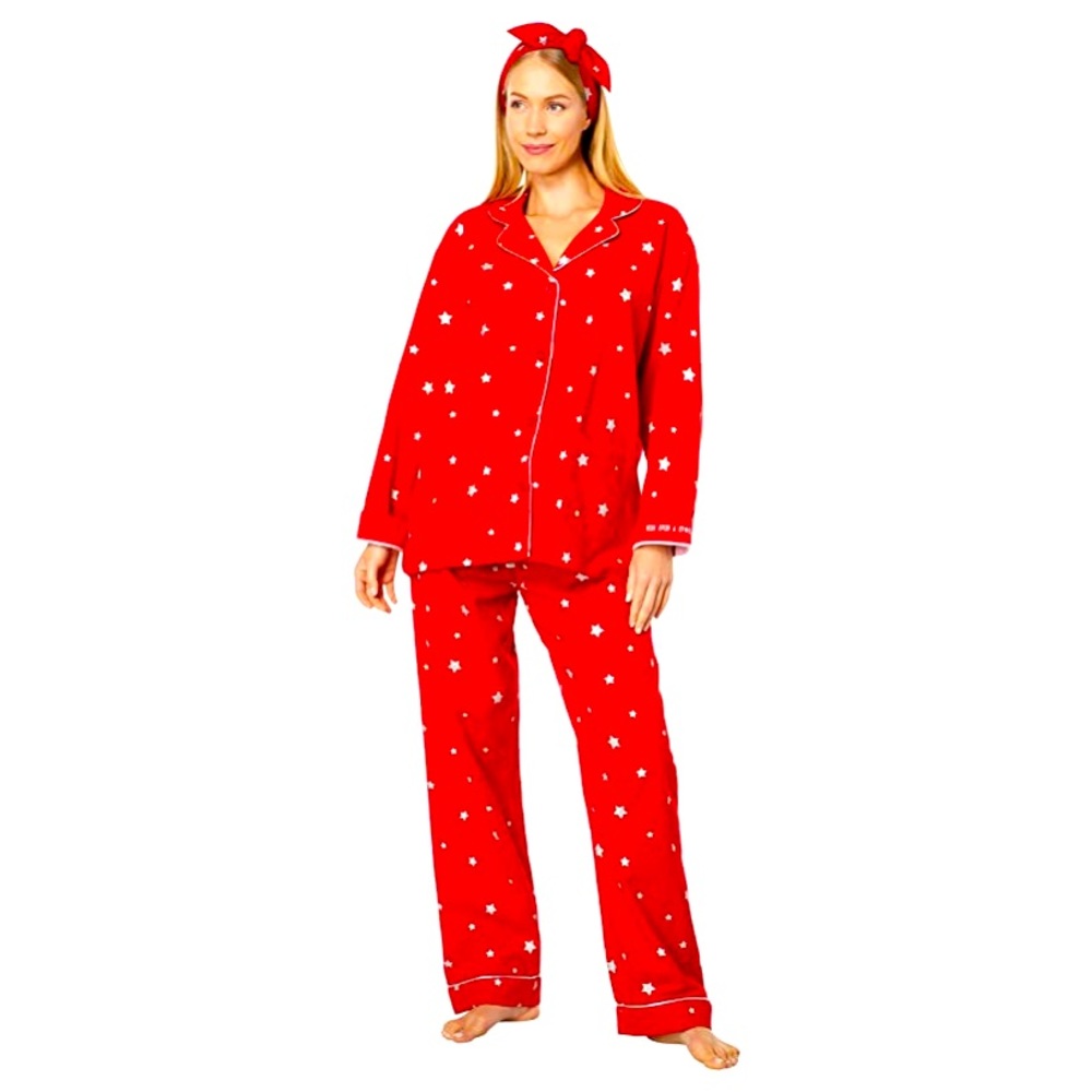 PJ Salvage Women's Wish Upon a Star Flannel PJ Set in Red Large
